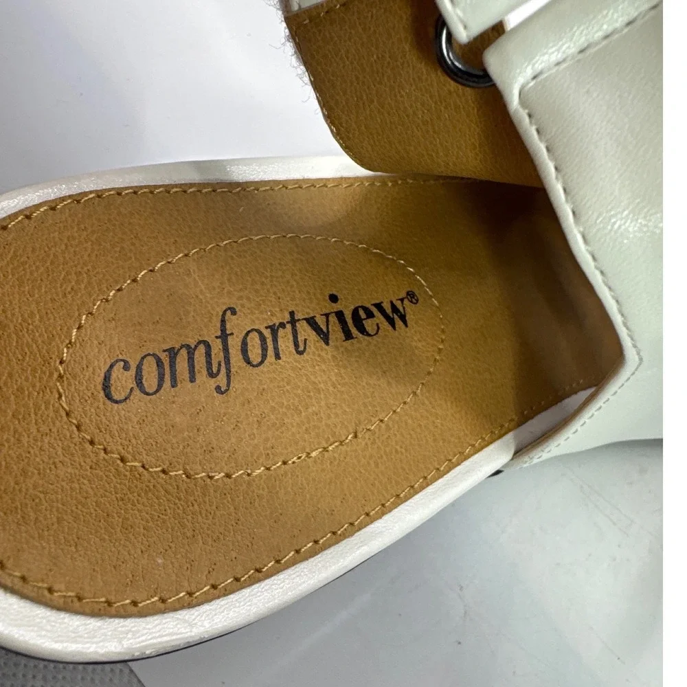 Comfortview‎ Suki White Gladiator Cage Sandals Slingback Wedge Womens 10.5 WW